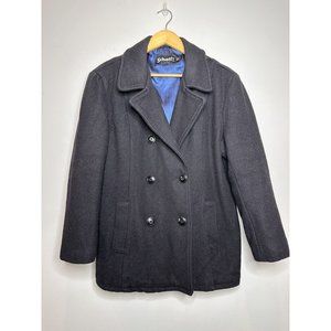 Schott NYC Made In Canada Black Wool Naval Navy Pea Coat Women Blue Lining XL